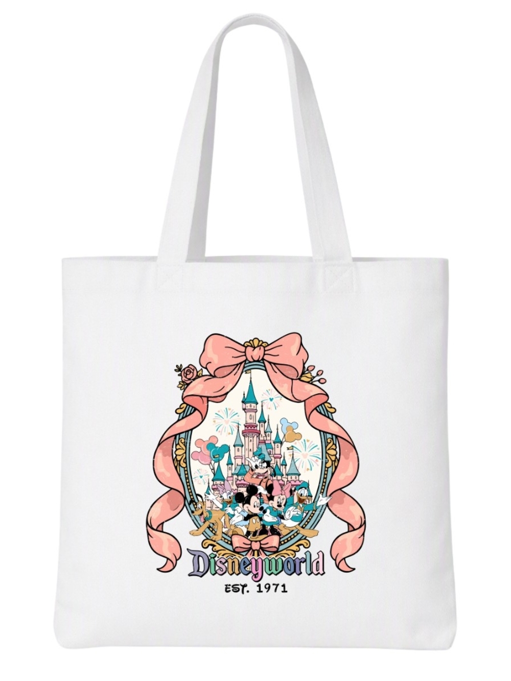 Disney White Tote with Pink Ribbon Castle Artwork